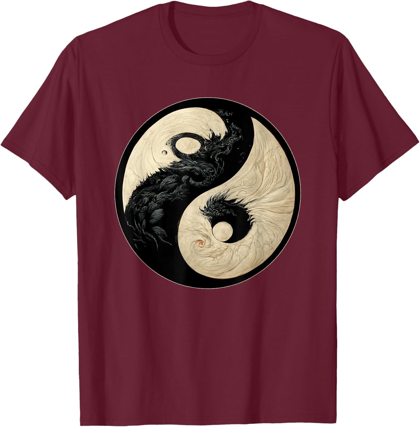 Traditional Black And White Chinese Dragon Kung Fu Yin Yang T-Shirt - T-Shirt | Maroon