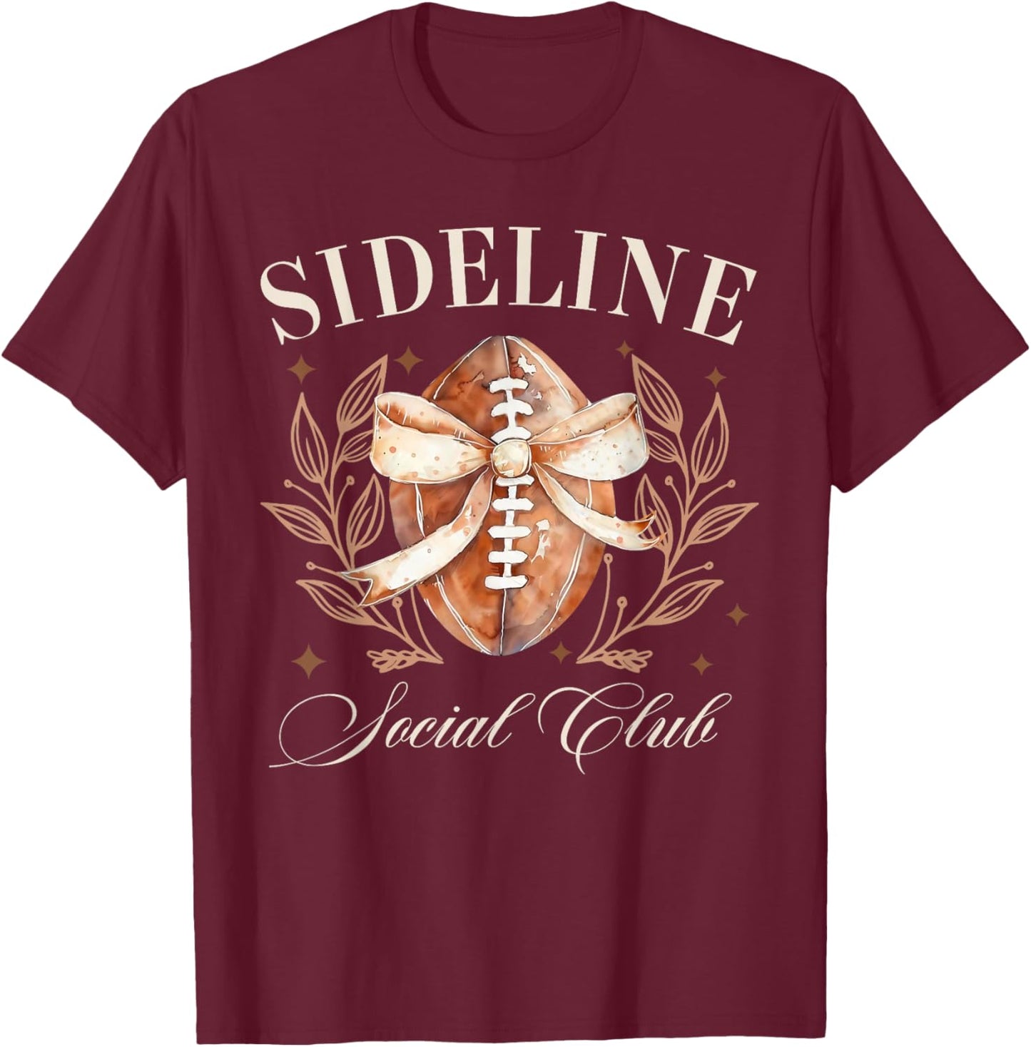 Sideline Social Club American Football Coquette Bow Game Day T-Shirt - T-Shirt | Maroon