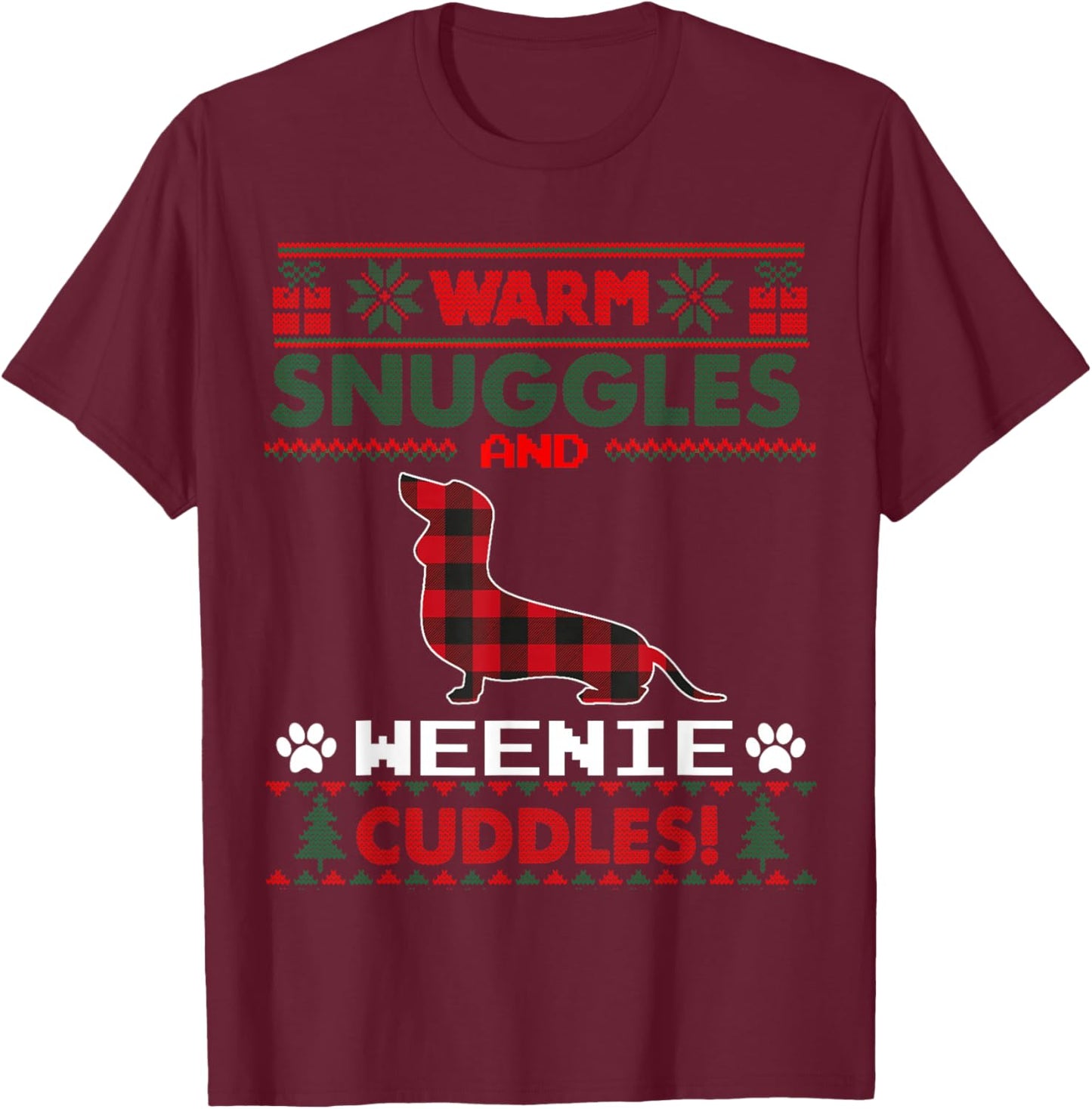 Weenie Christmas Pajama Shirt Weiner Ugly Christmas Sweater Men Women Kids T-Shirt - T-Shirt | Maroon