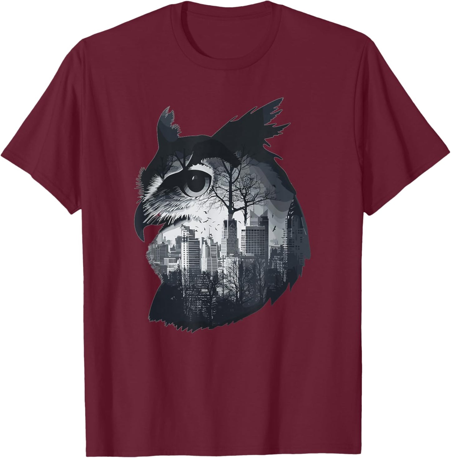 Aesthetic City Owl T-Shirt - T-Shirt | Maroon