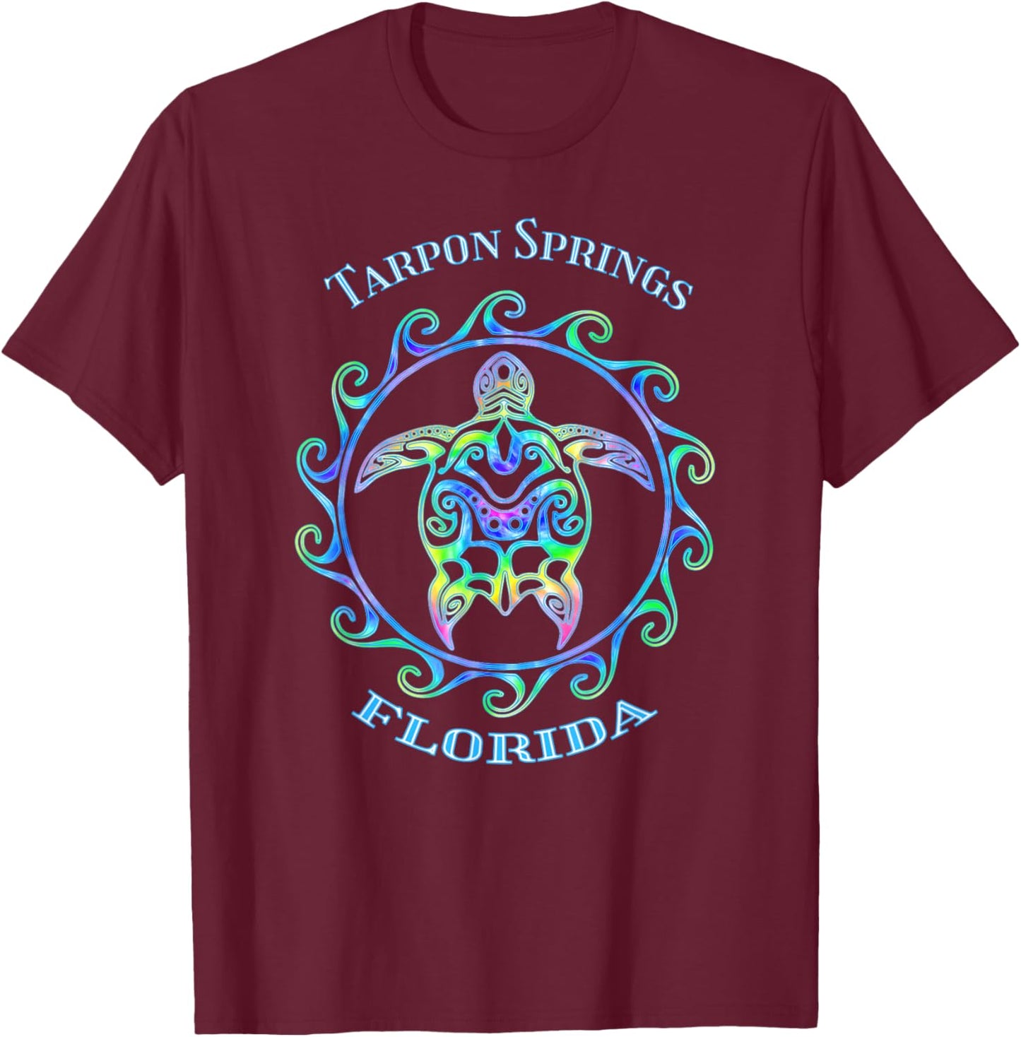 Tarpon Springs Florida Vacation Colorful Turtle T-Shirt - T-Shirt | Maroon