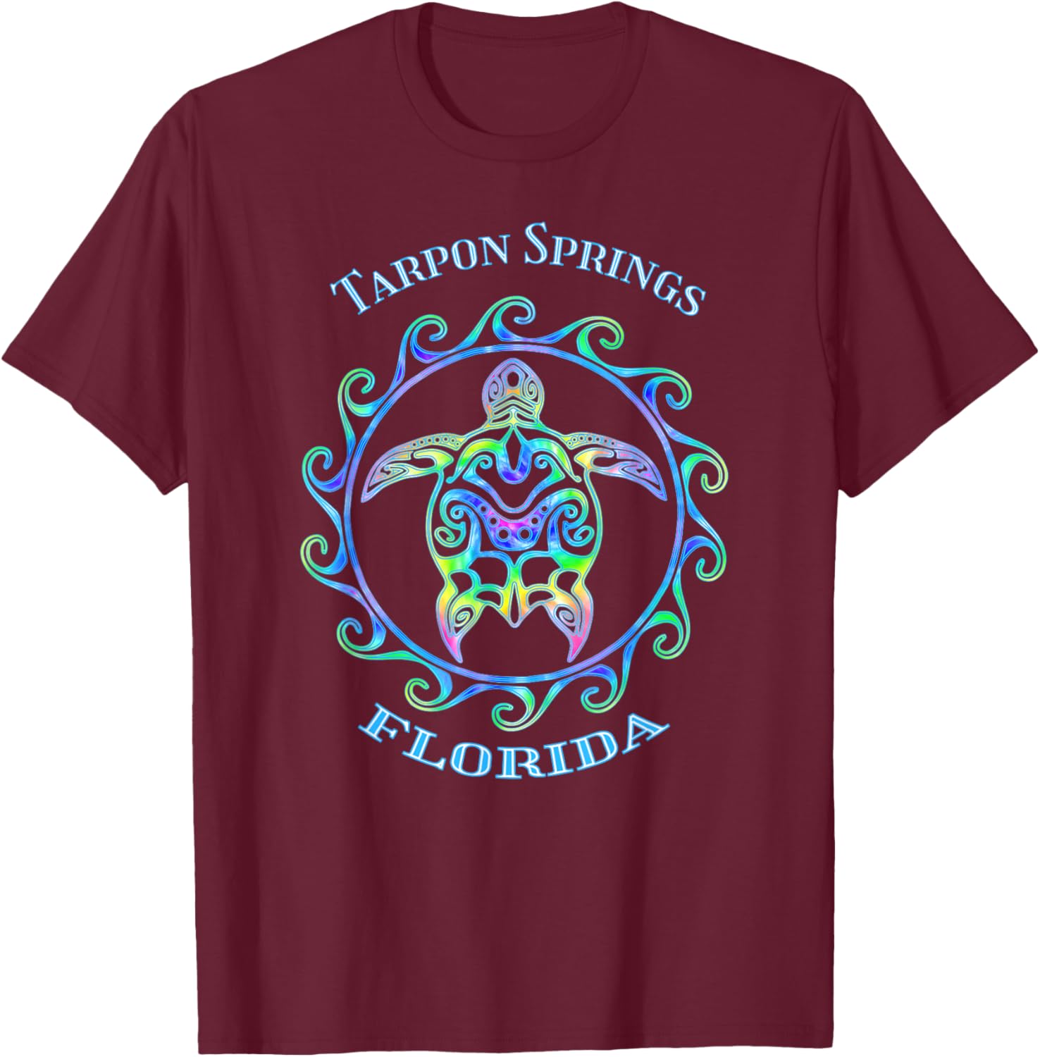 Tarpon Springs Florida Vacation Colorful Turtle T-Shirt - T-Shirt | Maroon