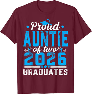 Proud Auntie of Two Class of 2026 Graduates Twins Graduation T-Shirt - T-Shirt | Maroon