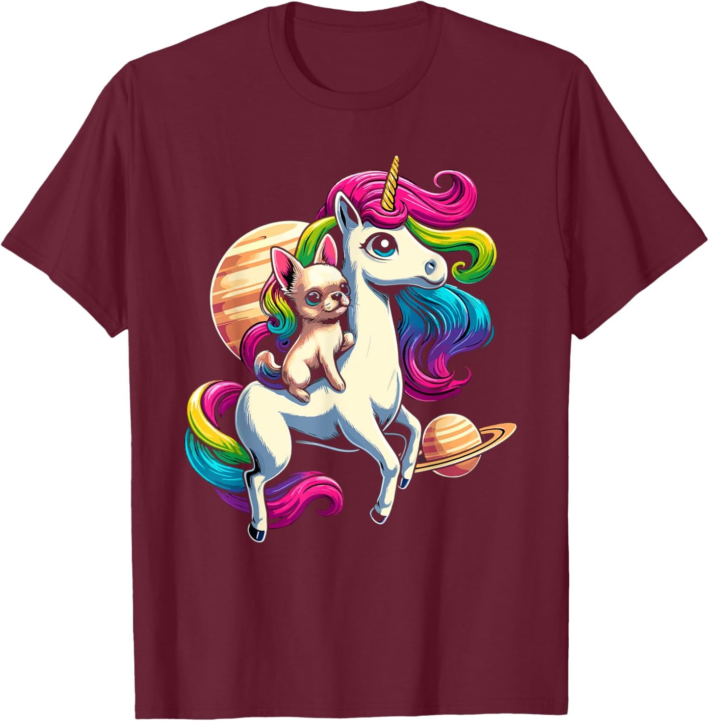 Chihuahua Riding Unicorn for Girls and Women T-Shirt - T-Shirt | Maroon