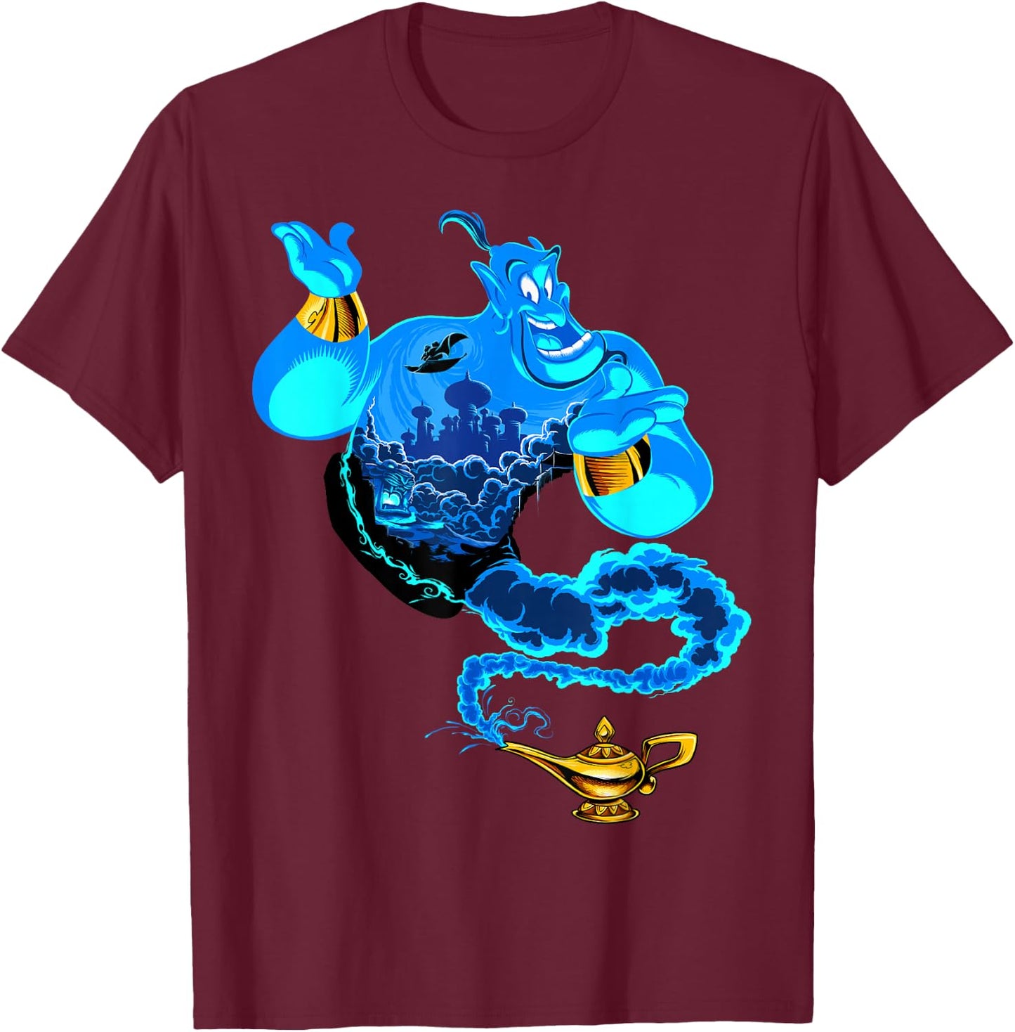 Disney Aladdin Genie Portrait Agrabah Fill Small T-Shirt - T-Shirt | Maroon