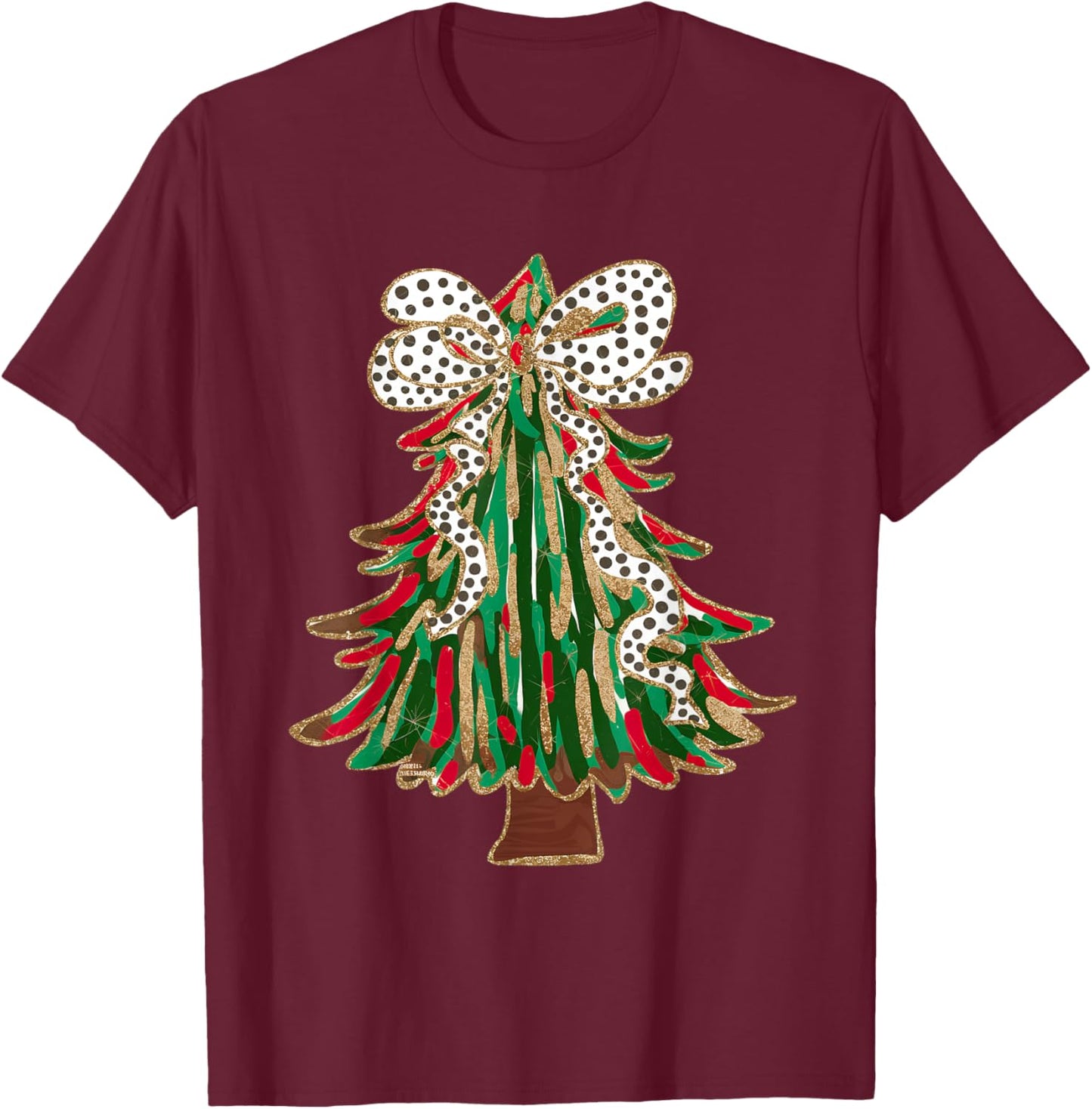 Funny Christmas Outfit Women Kids Christmas Tree Coquette Bow Xmas Pajamas Teens Girls T-Shirt - T-Shirt | Maroon