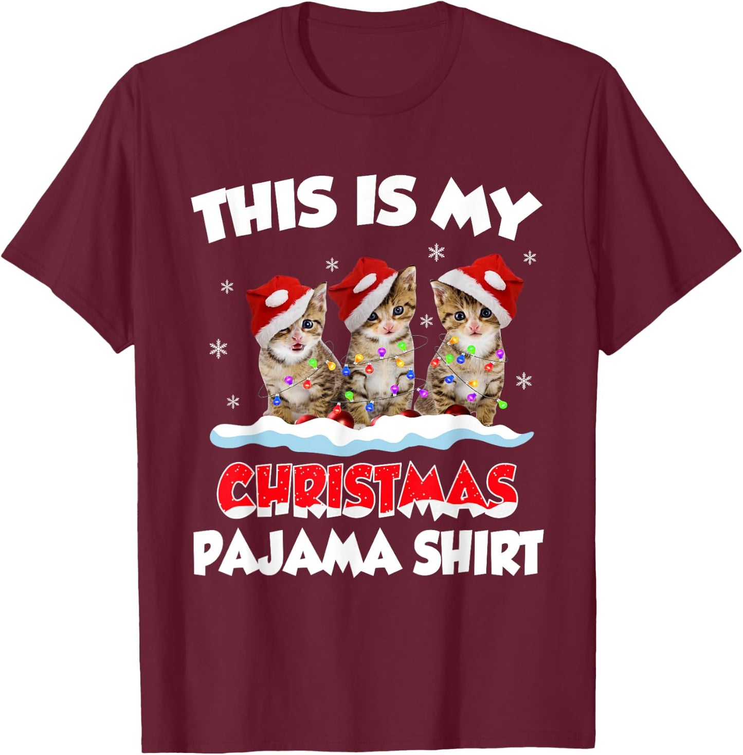 This Is My Christmas Pajama Shirt Cat Lover Funny Christmas T-Shirt - T-Shirt | Maroon