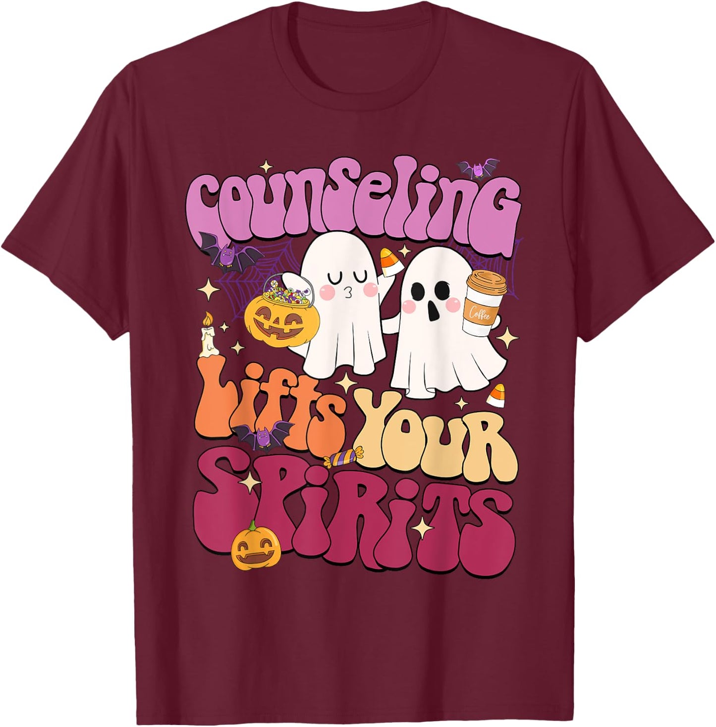 Counseling Lifts Your Spirits School Counselor Ghost T-Shirt - T-Shirt | Maroon