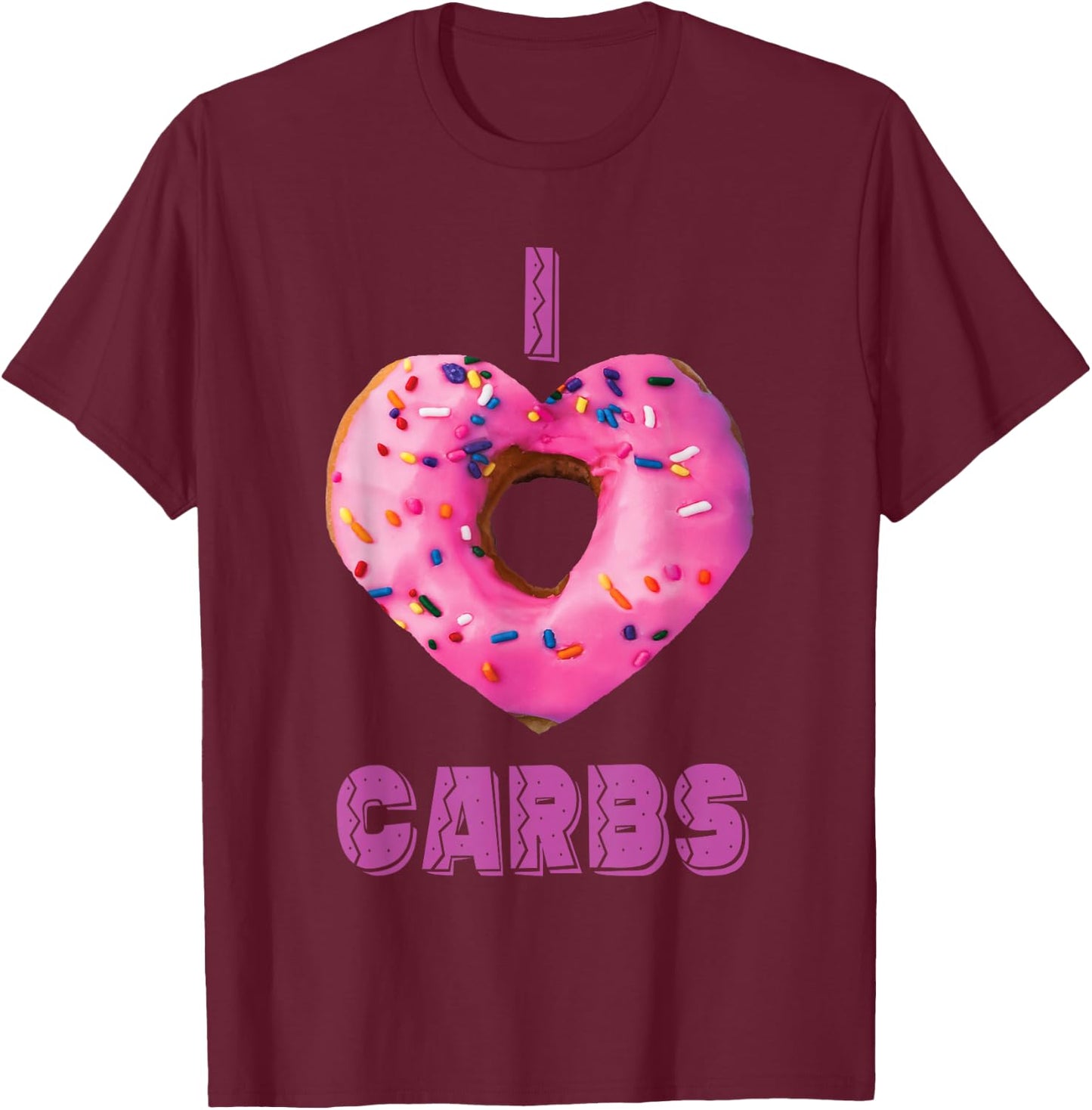 I Love Carbs Pink T-Shirt - T-Shirt | Maroon