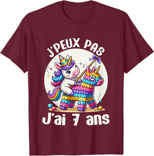 Child Je Peux Pas J'ai 7 Years Birthday Unicorn Girl Pinata , Blue, 2 T-Shirt - T-Shirt | Maroon