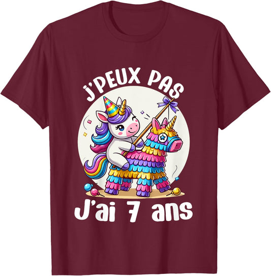 Child Je Peux Pas J'ai 7 Years Birthday Unicorn Girl Pinata , Blue, 2 T-Shirt - T-Shirt | Maroon
