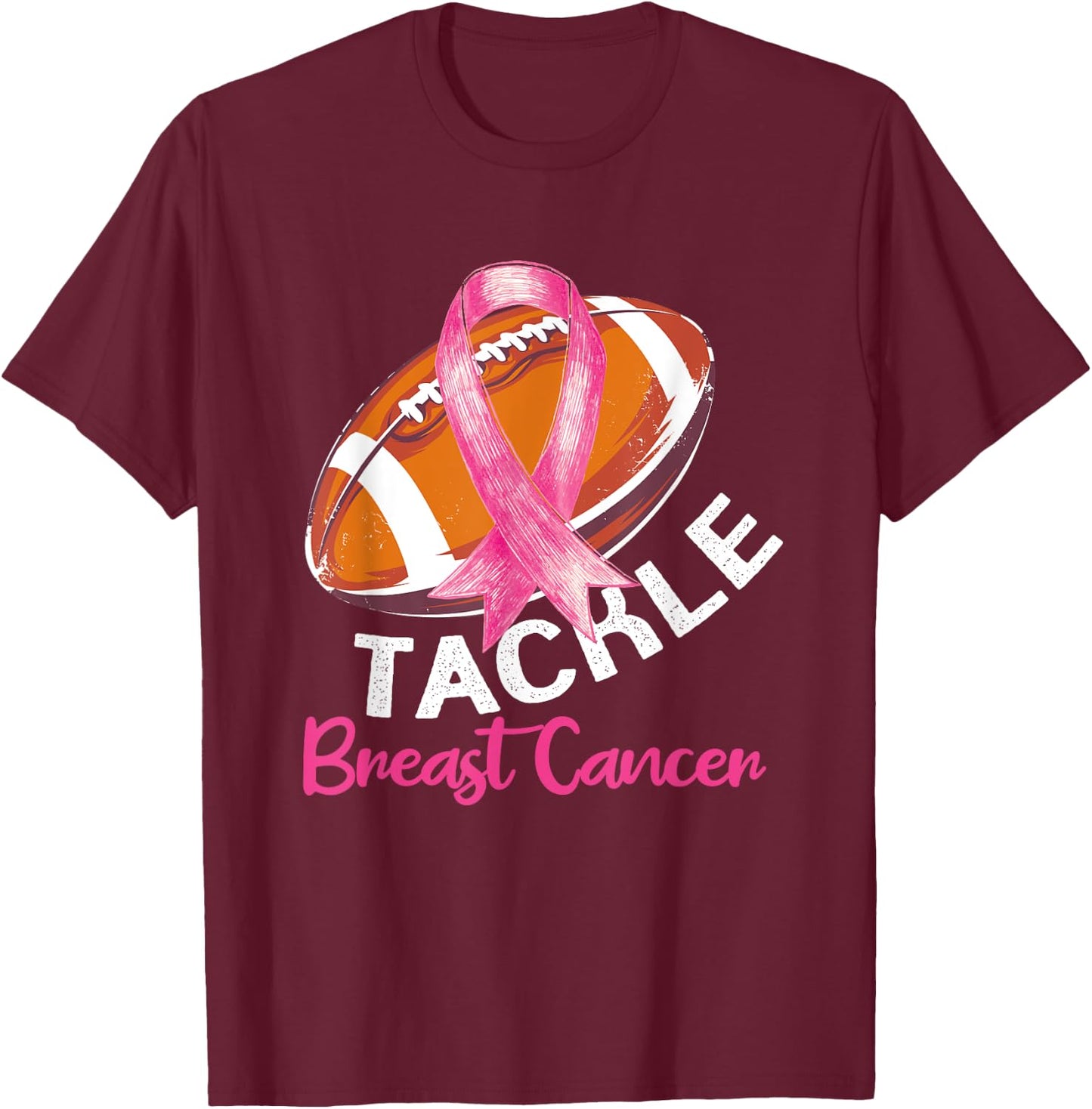 Football Breast Cancer Awareness Shirt for Husbands Men Dad T-Shirt - T-Shirt | Maroon