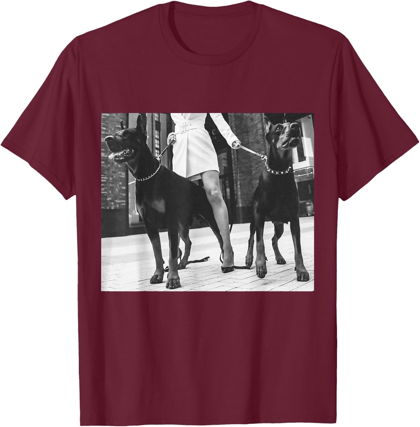 Beware Dobermans on Duty T-Shirt - T-Shirt | Maroon