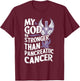 My God Is Stronger Than Pancreatic Cancer Purple Ribbon T-Shirt - T-Shirt | Maroon