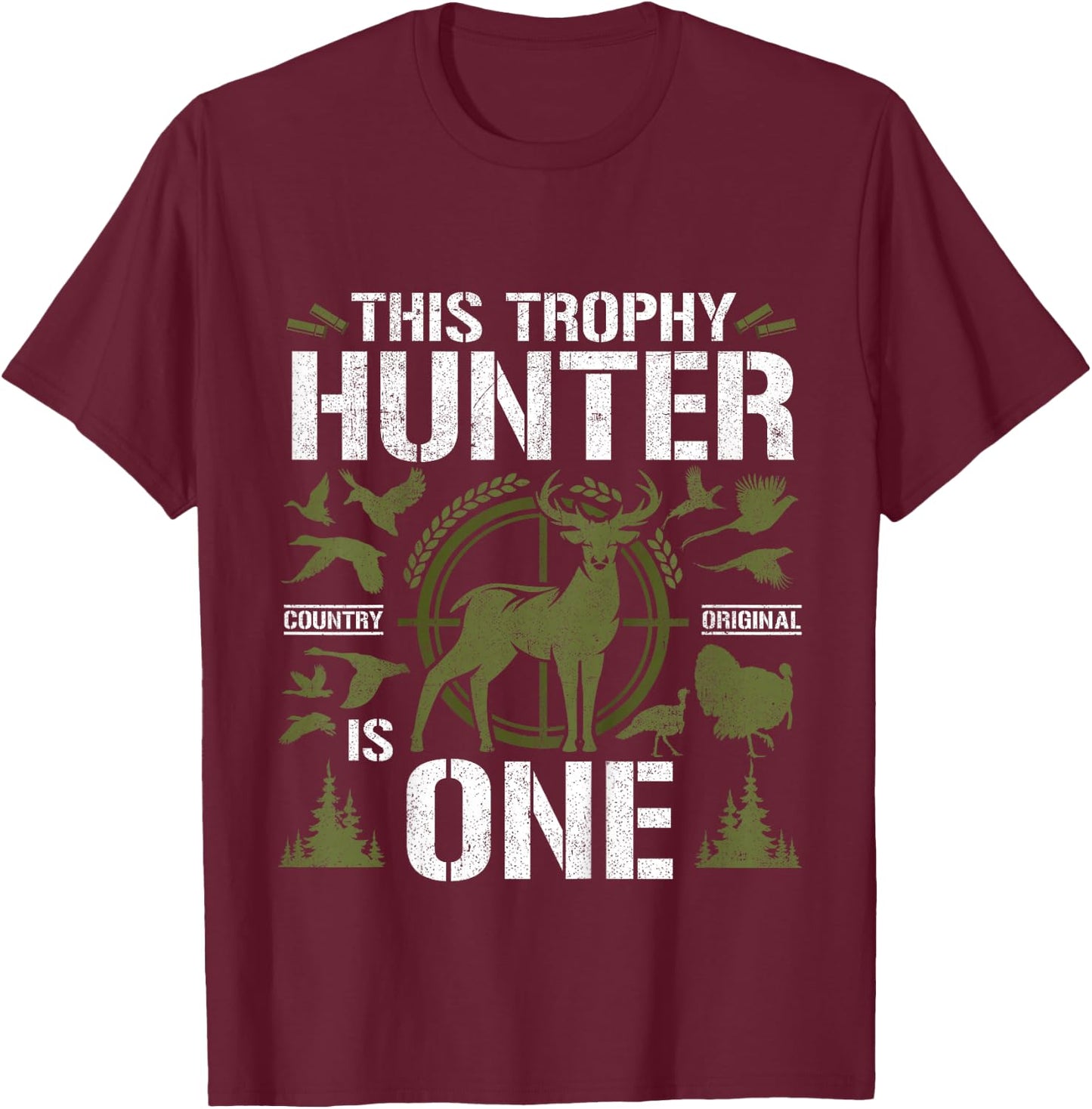 1 Year Old Hunting Birthday Party Duck Deer Hunter 1st Gift T-Shirt - T-Shirt | Maroon