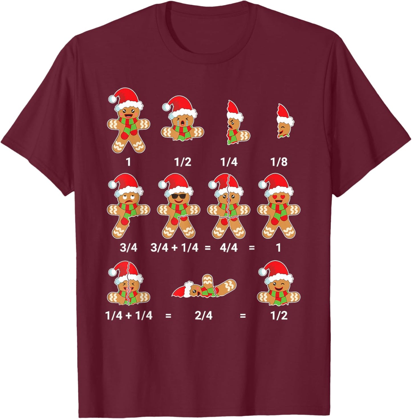 Christmas Math Shirt Men Women Kids Gingerbread Cookie T-Shirt - T-Shirt | Maroon