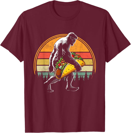 Sasquatch Bigfoot Carrying Taco Funny Cinco de Mayo Boys Men T-Shirt - T-Shirt | Maroon