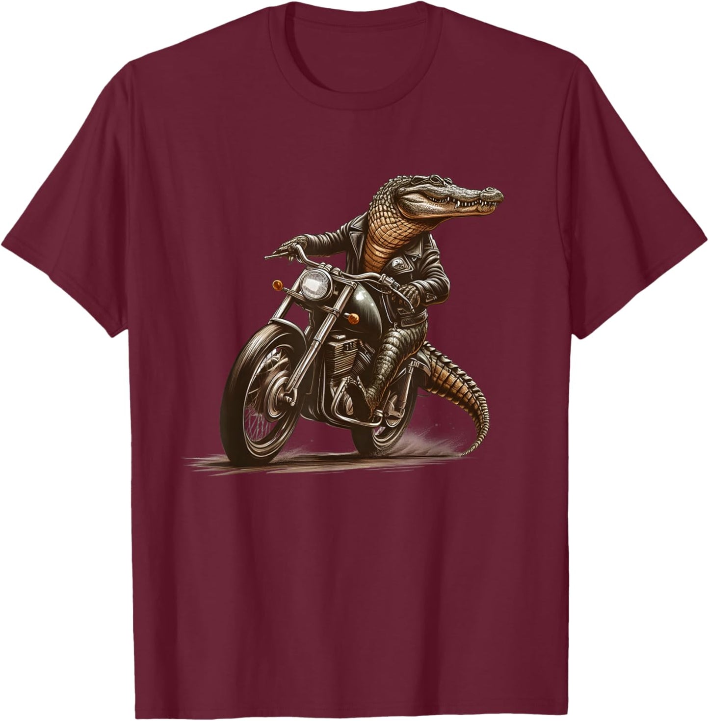 Funny Alligator Riding Motorcycle Crocodile Biker Bike T-Shirt - T-Shirt | Maroon