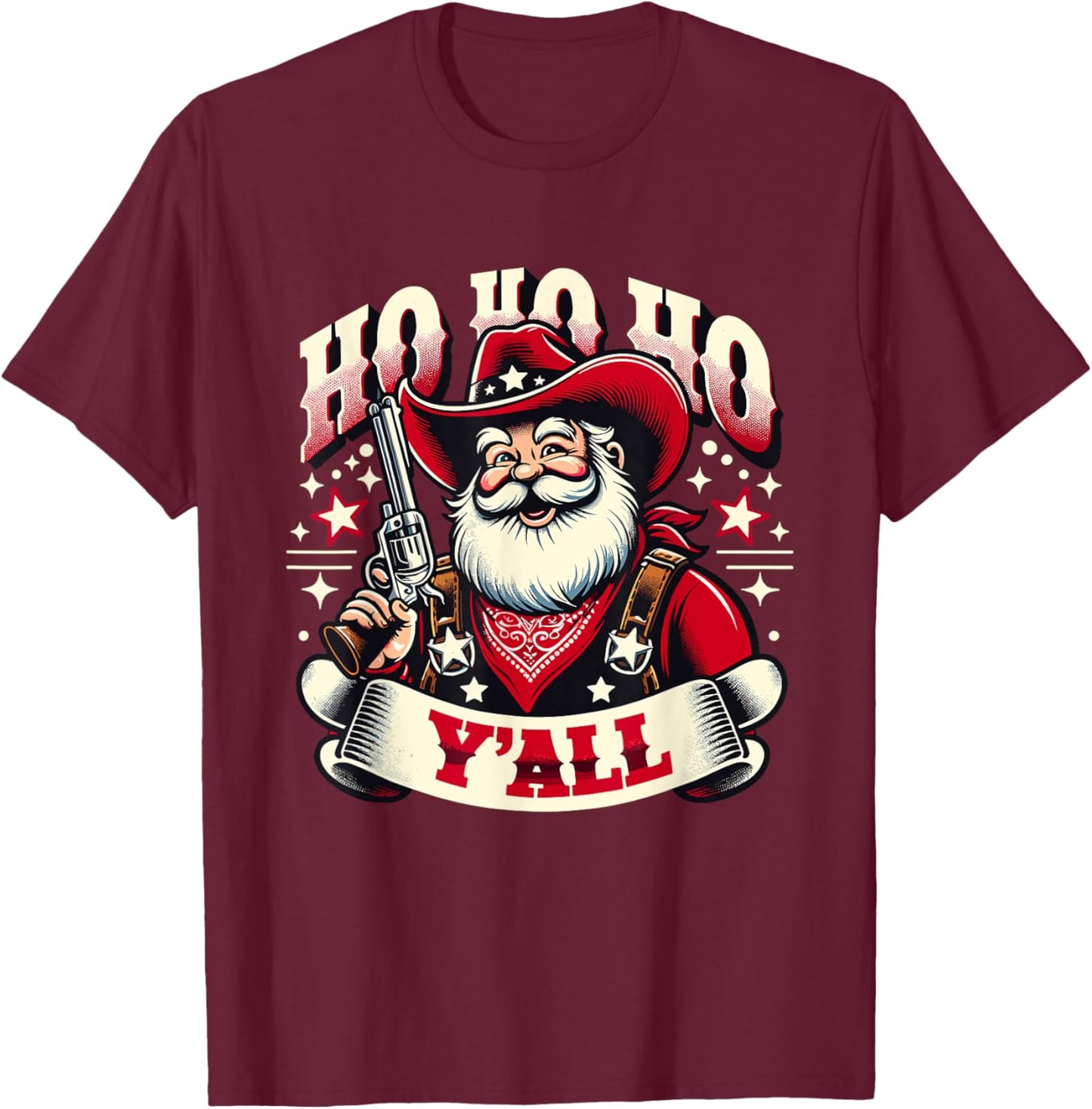 Holiday Cowboy Santa - Country Western Christmas Spirit T-Shirt - T-Shirt | Maroon