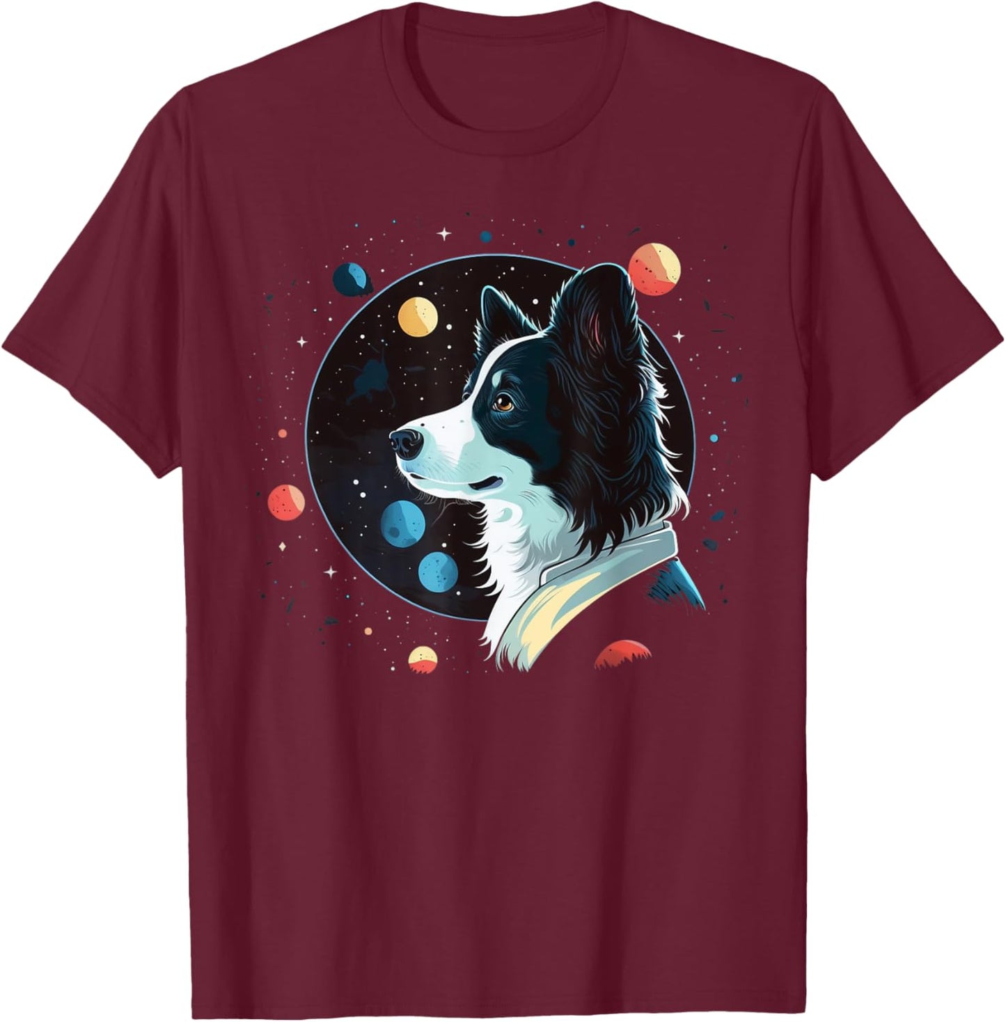 Outer Space Border Collie on Galaxy Astronaut Border Collie T-Shirt - T-Shirt | Maroon