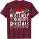 Most Likely To Nap On Christmas Funny Matching Family Xmas T-Shirt - T-Shirt | Maroon