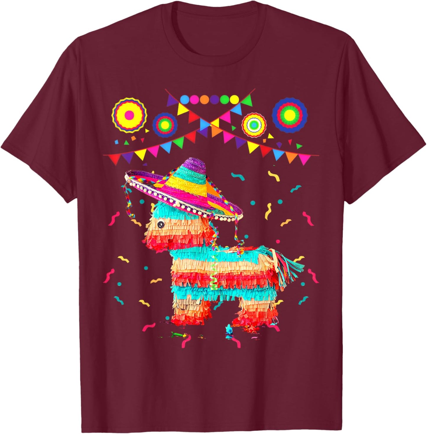 Funny Donkey Unicorn Birthday Pinata Fiesta Cinco de Mayo T-Shirt - T-Shirt | Maroon
