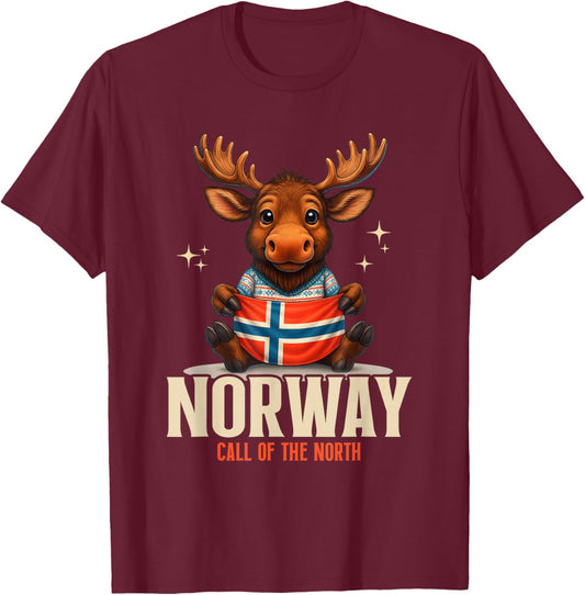 Norvège Élan Drapeau Nordique Culture Nature Norvégienne T-Shirt - T-Shirt | Maroon