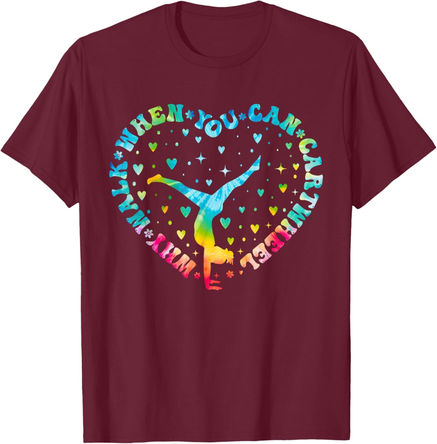 Tie-dye Heart Cartwheel Gymnastics Cheerleader Gymnast Girl T-Shirt - T-Shirt | Maroon