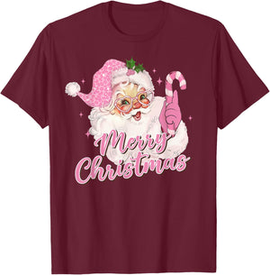 Merry Christmas Pink Santa Claus Vintage Retro Xmas Holiday T-Shirt - T-Shirt | Maroon