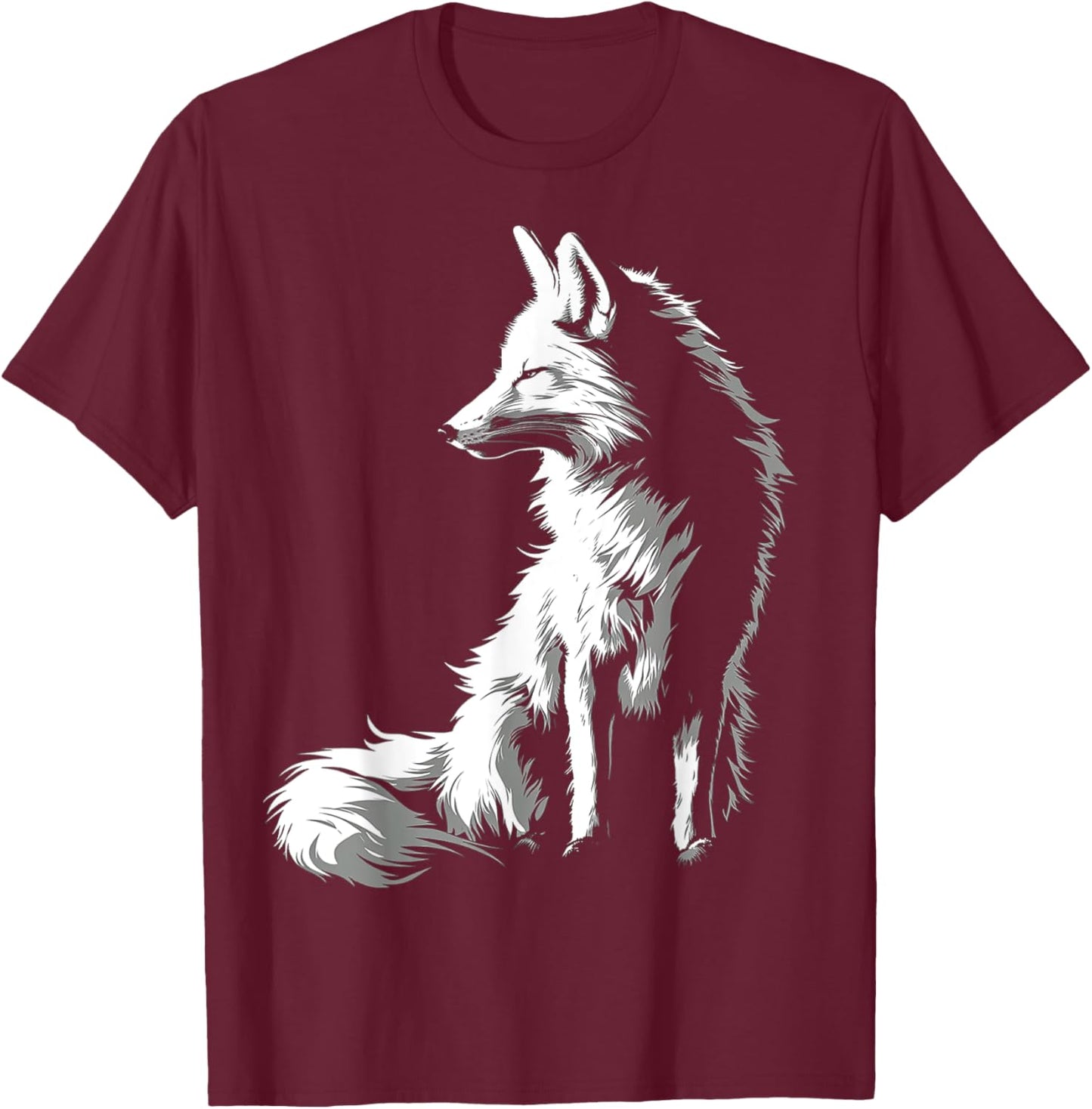 Fox Drawing Illustration Animal Art Graphic Fox T-Shirt - T-Shirt | Maroon