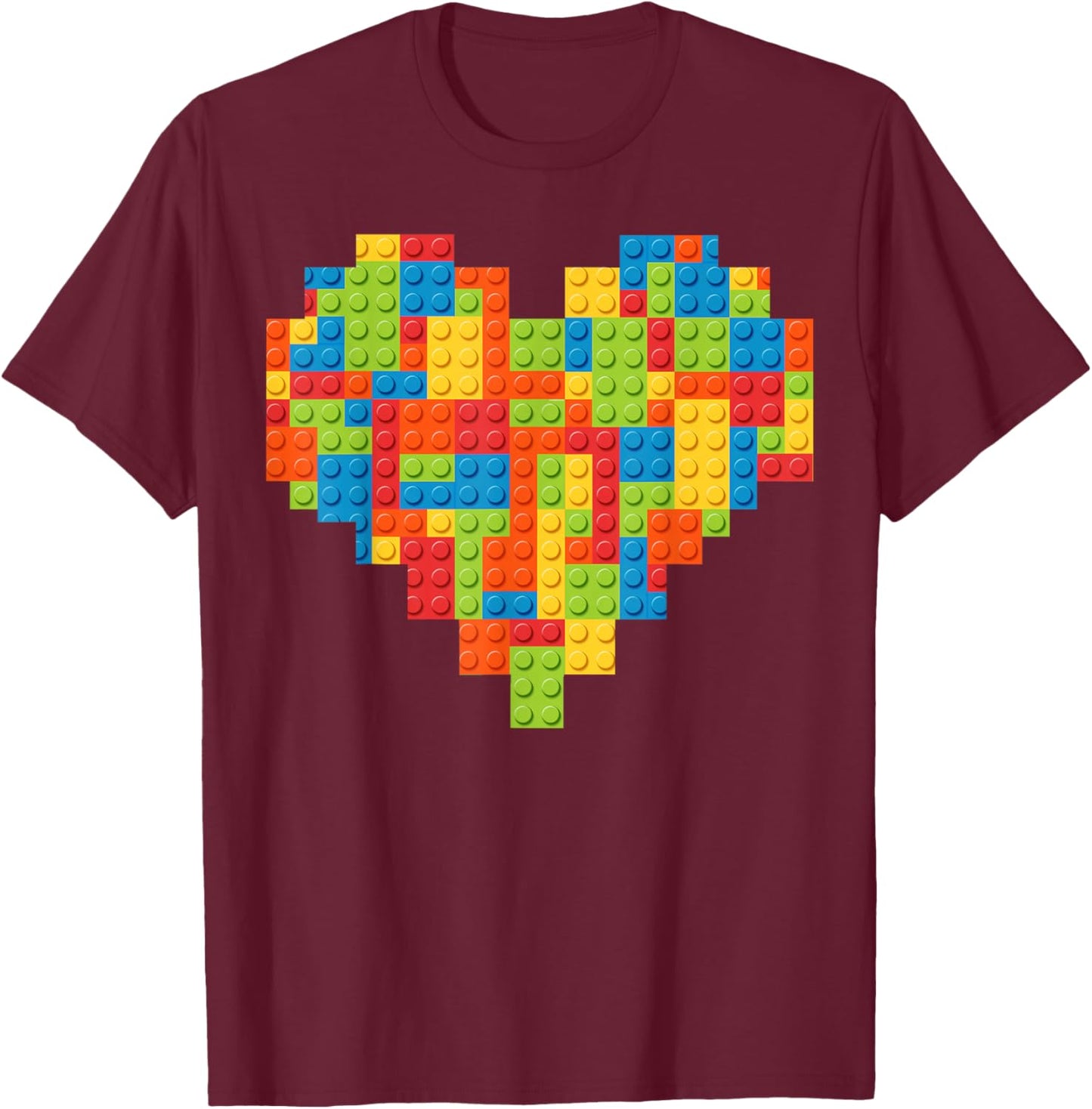 Brick Builder Heart Valentines Block Building Master Builder T-Shirt - T-Shirt | Maroon