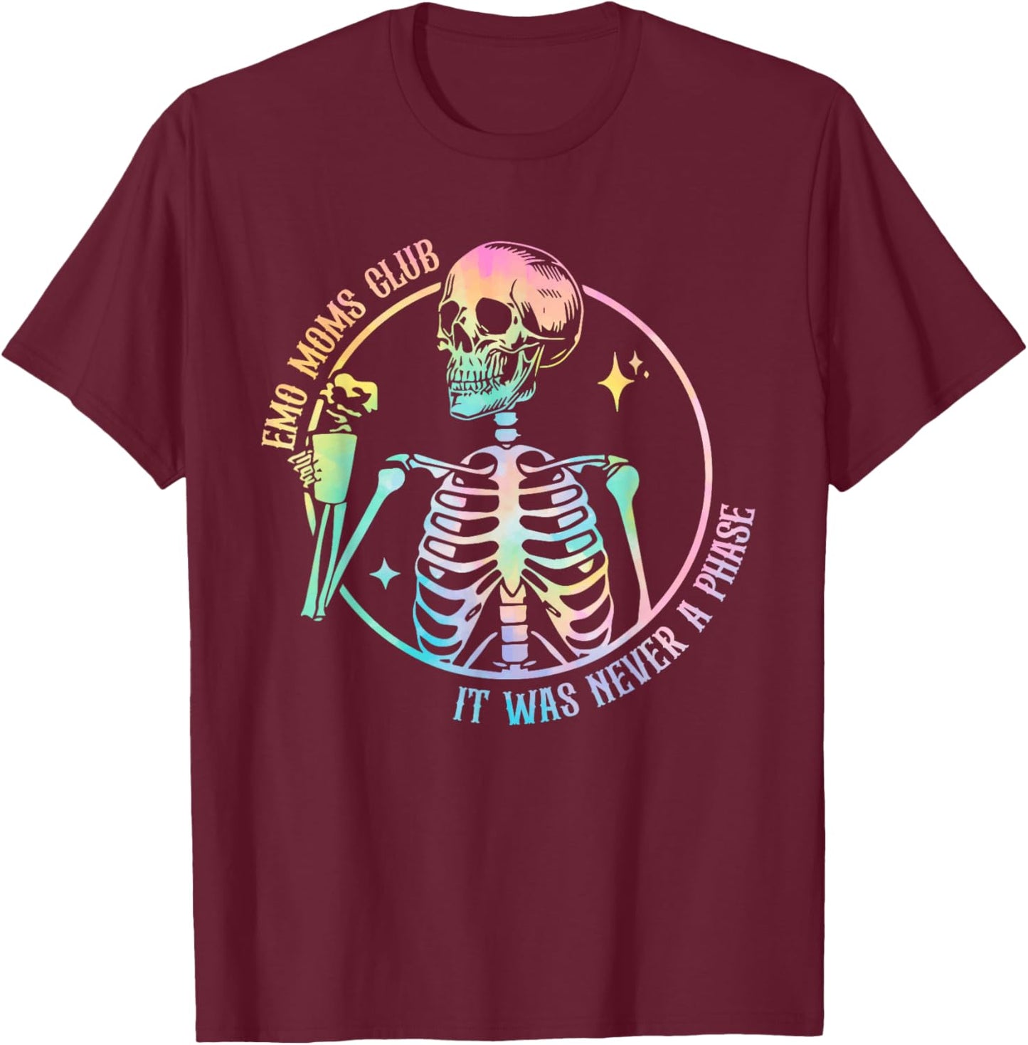 Emo Moms Club Skeleton With Hot Coffee Tie Dye Mother's Day T-Shirt - T-Shirt | Maroon