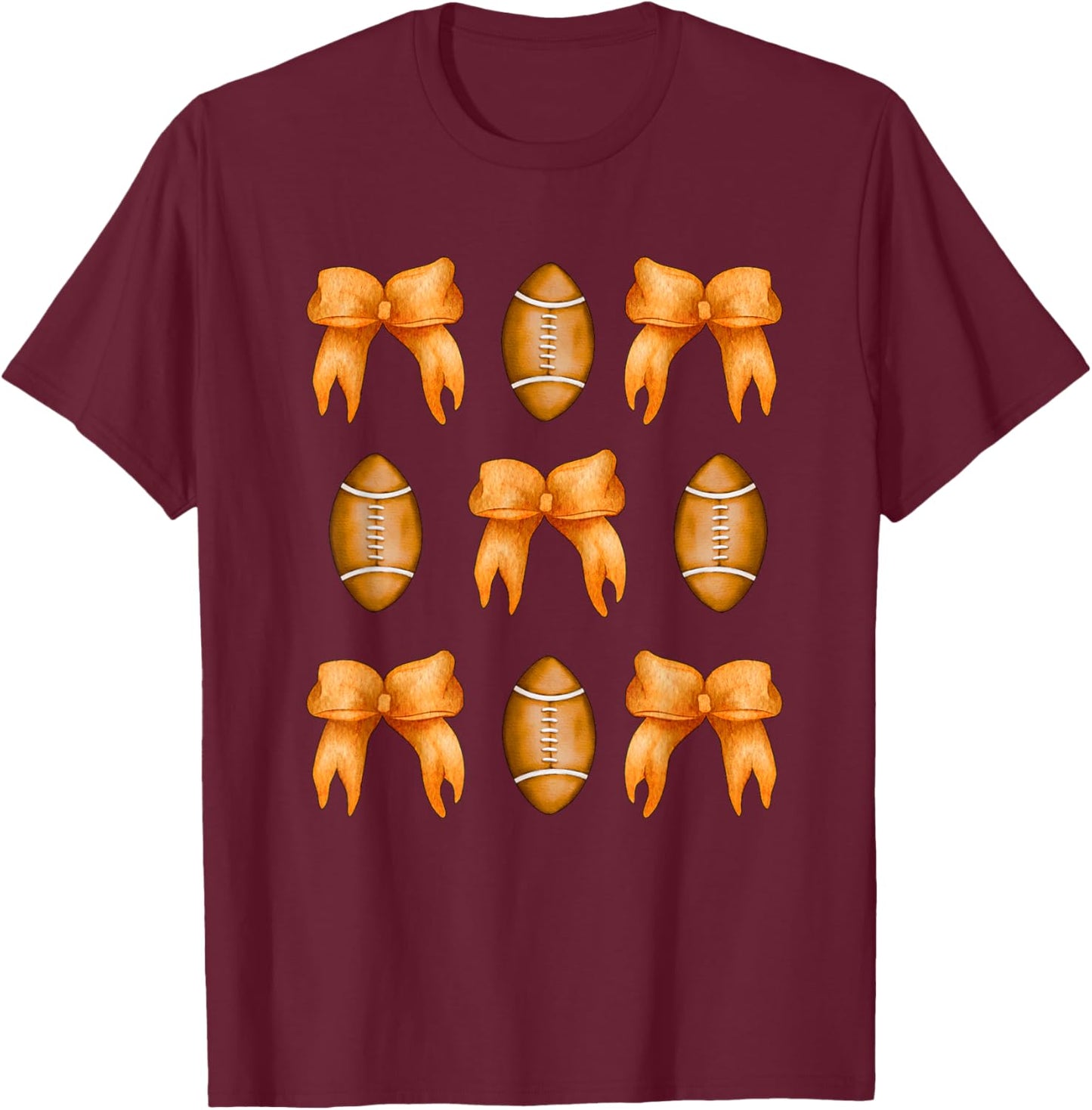 Coquette Bow American Football,Coquette Halloween Football T-Shirt - T-Shirt | Maroon