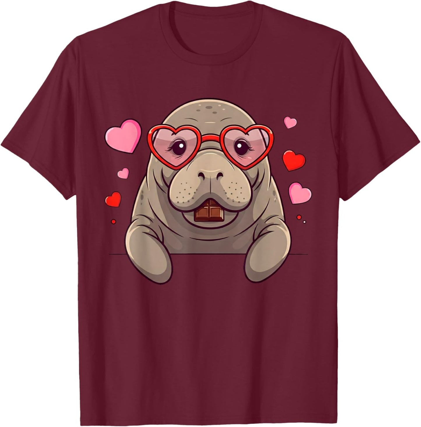 Funny Manatee Heart Chocolate Valentine Kids T-Shirt - T-Shirt | Maroon