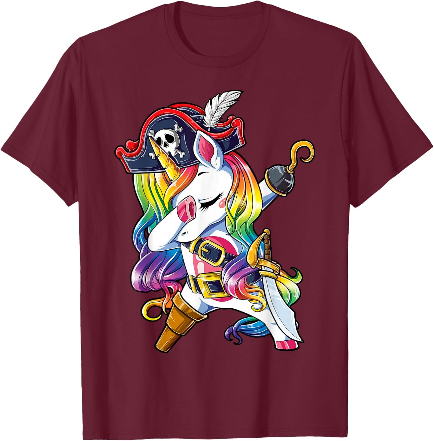 Dabbing Unicorn Pirate Jolly Roger Costume Kids Girls Boys T-Shirt - T-Shirt | Maroon