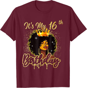 It's My 16th Birthday Queen 16 Years Old Crown Gold Women T-Shirt - T-Shirt | Maroon