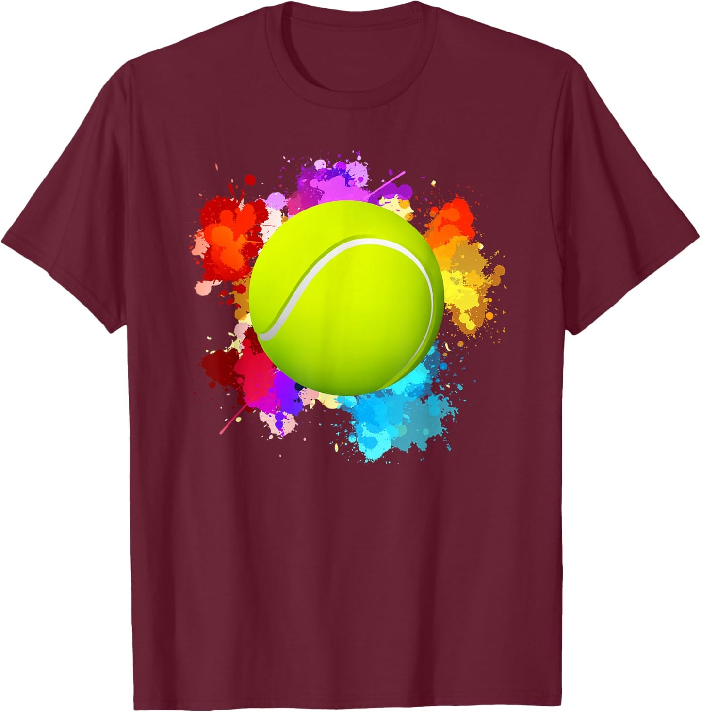 Tennis Balls Racket Sport Watercolor Art Teenager Gifts Fun T-Shirt - T-Shirt | Maroon