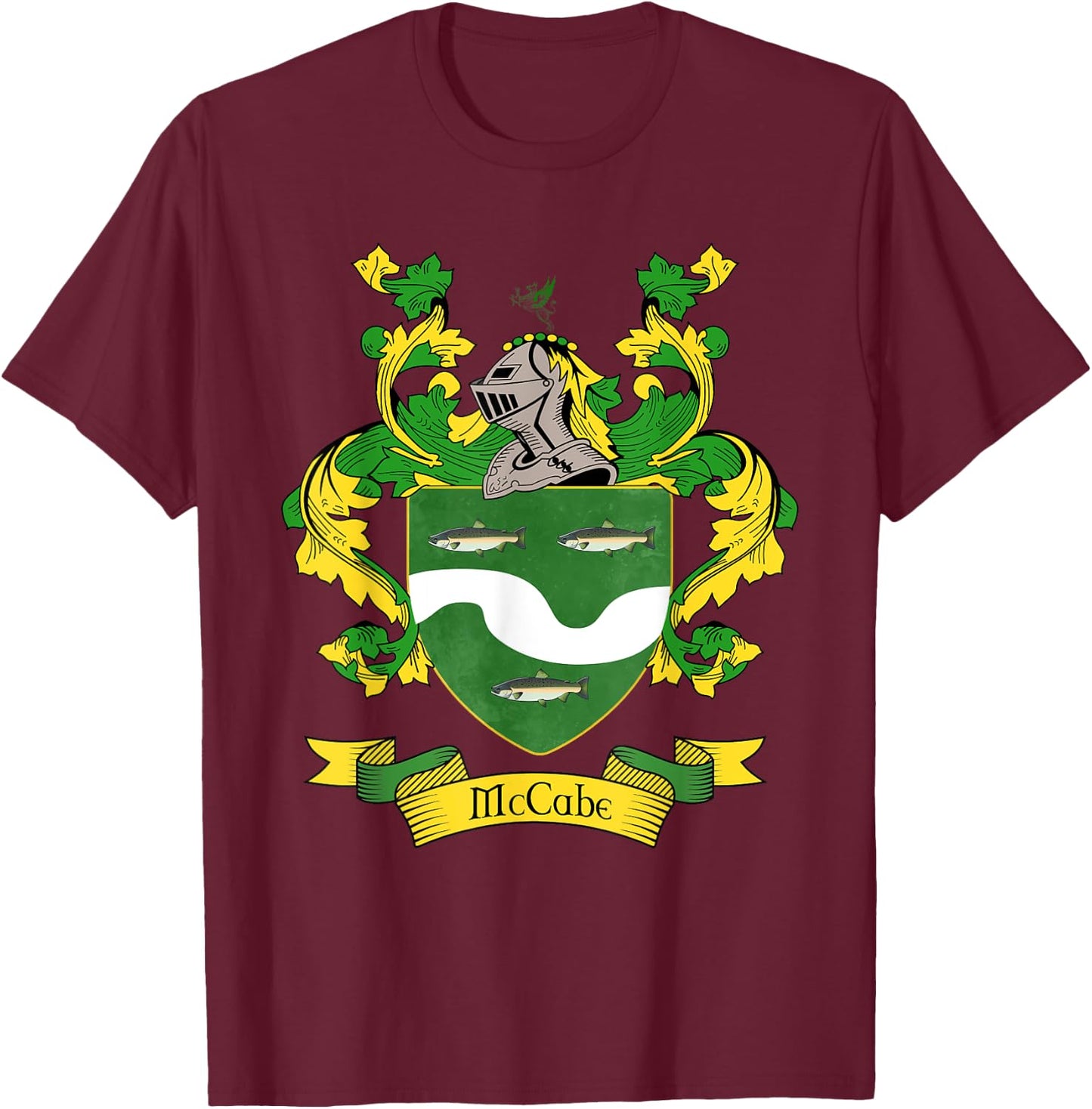 McCabe Coat of Arms | McCabe Surname Family Crest T-Shirt - T-Shirt | Maroon