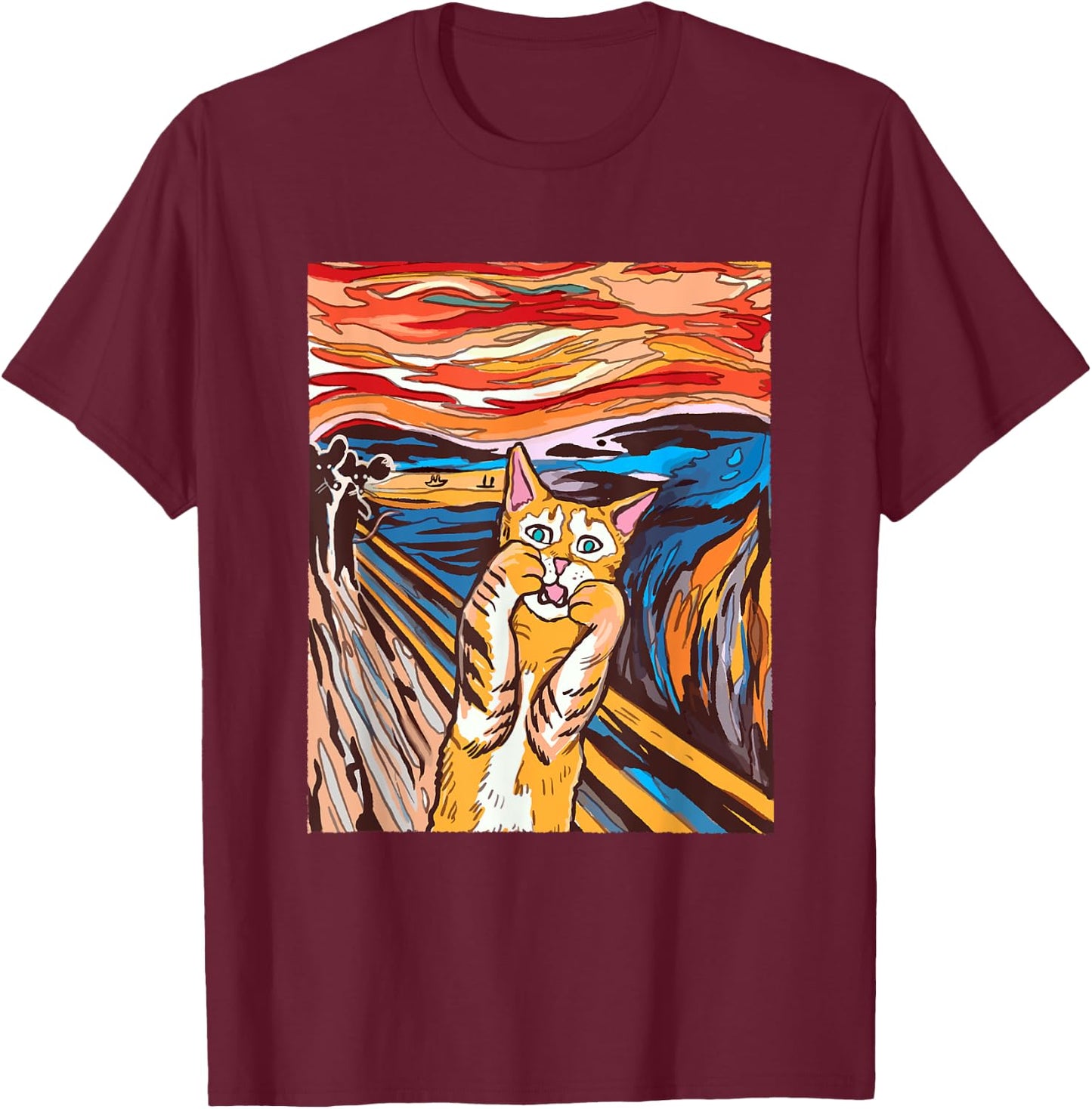 Funny Tabby Cat Painting The Scream of Munch Parody Women Kids T-Shirt - T-Shirt | Maroon