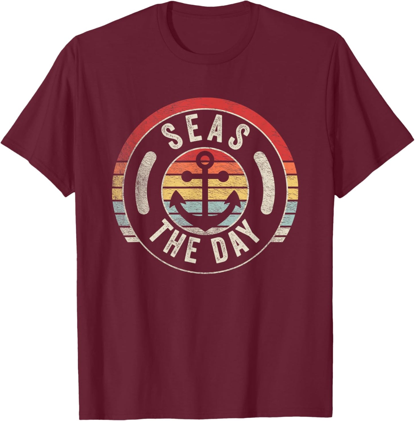 Vintage Funny Cruise Shirt Seas Day Teal Nautical Anchor T-Shirt - T-Shirt | Maroon