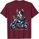 Biker Boston Terrier Dog Riding Motorbike T-Shirt - T-Shirt | Maroon
