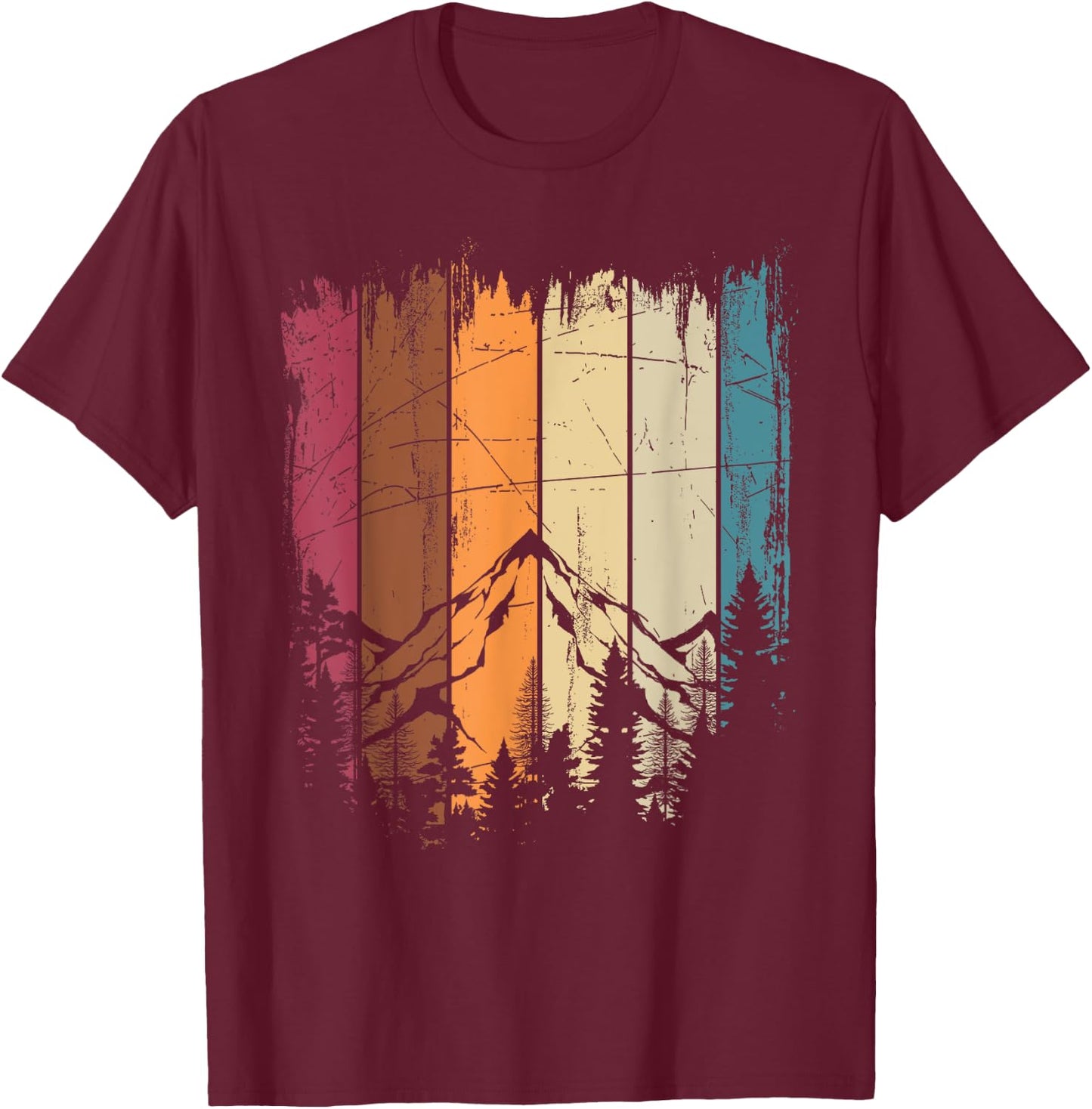 Mountains Outdoors Hiker Sport Retro Forest Nature Hiking T-Shirt - T-Shirt | Maroon