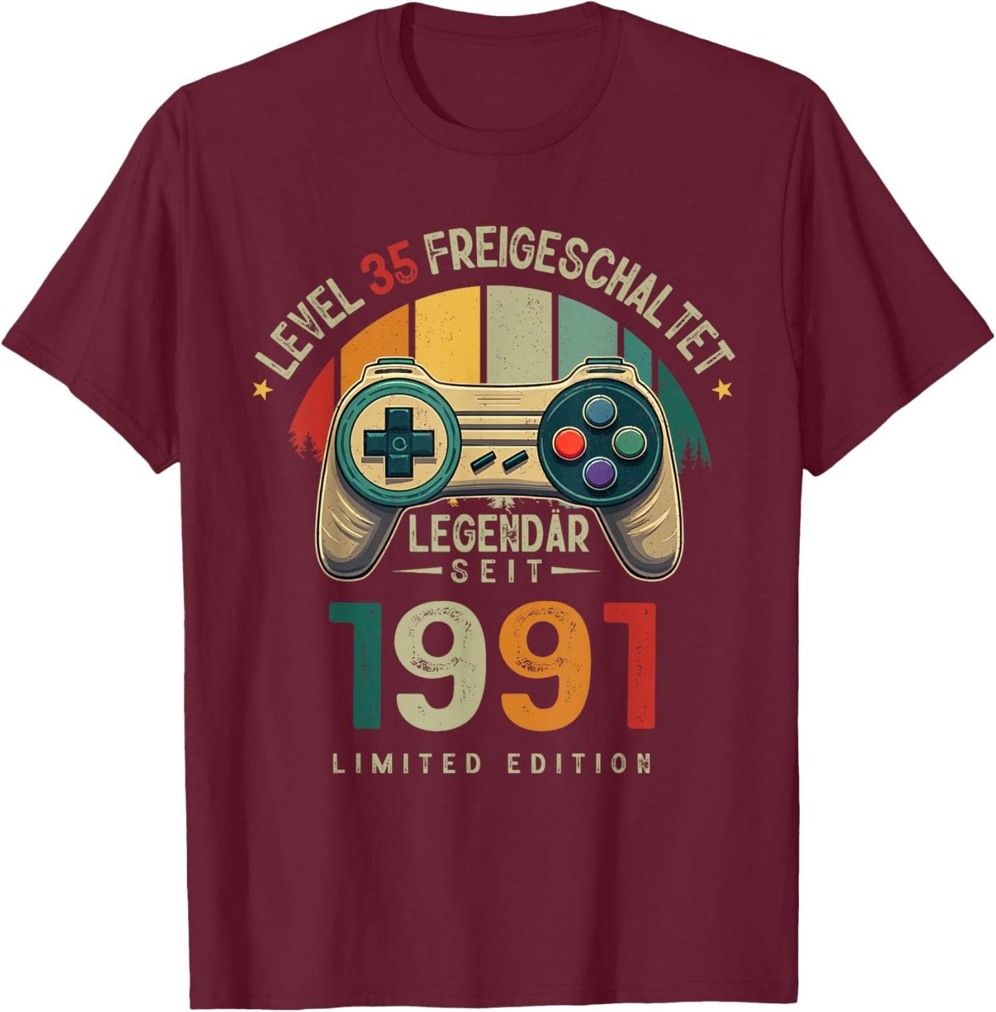 Level 35 Geburtstag Junge Gamer Mann Deko Jahrgang 1991 T-Shirt - T-Shirt | Maroon