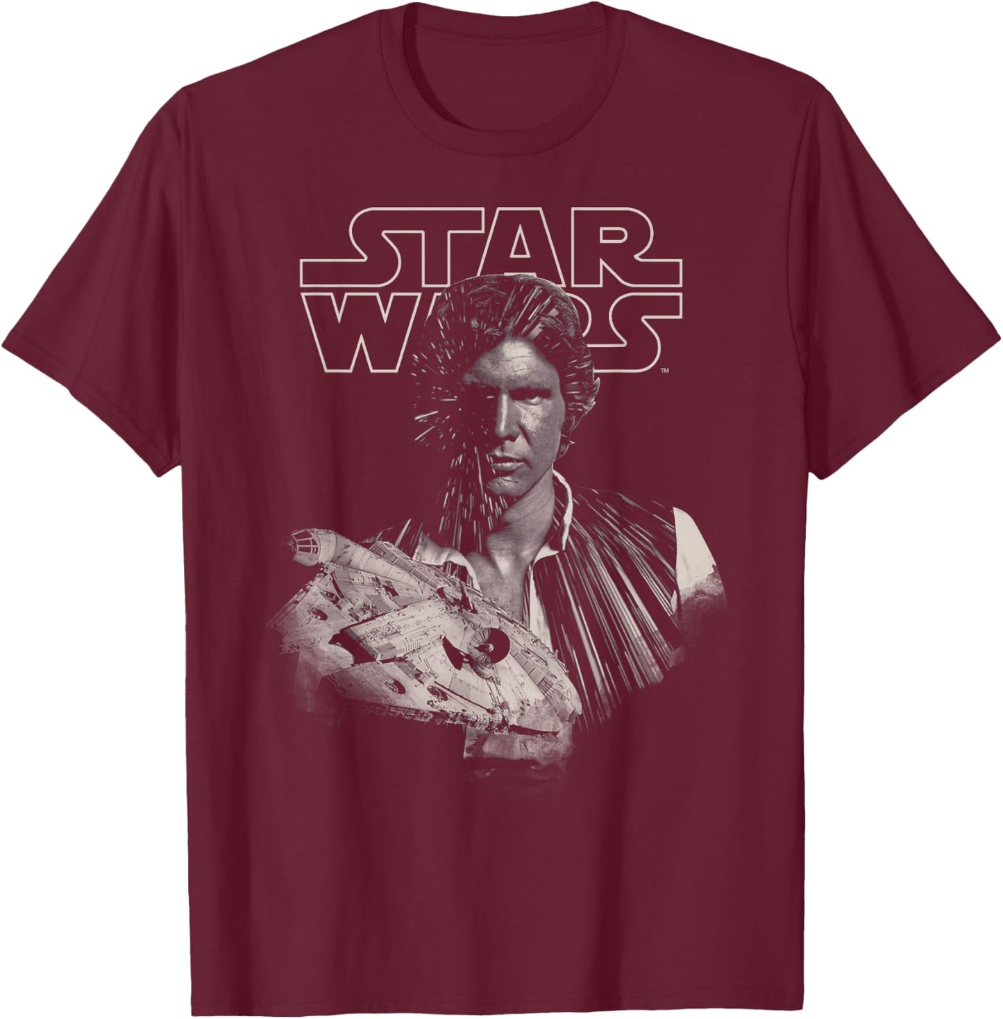 Star Wars Han Solo Millennium Falcon Portrait T-Shirt - T-Shirt | Maroon
