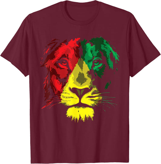 Reggae Lion Face - Lion Jamaica Flag Reggaeton Culture T-Shirt - T-Shirt | Maroon