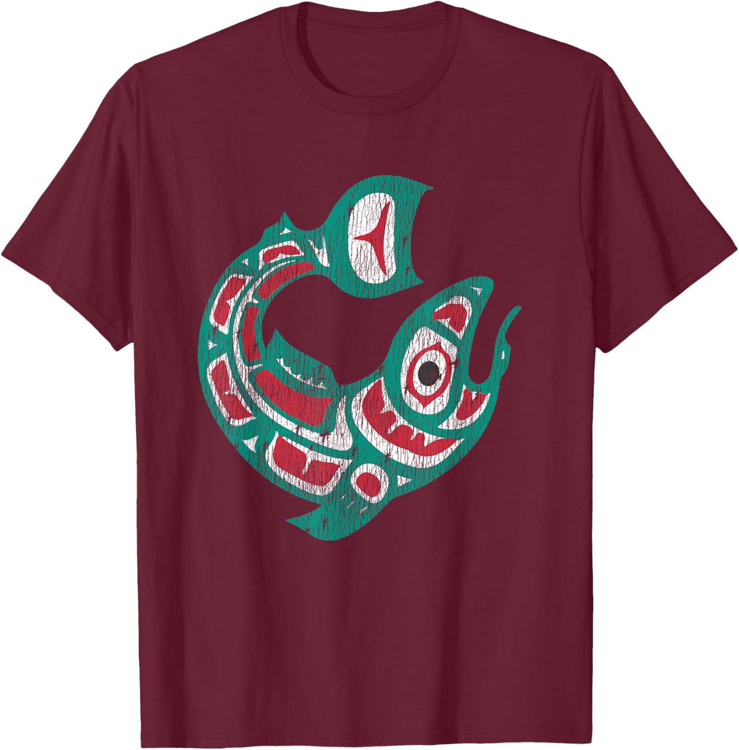 Native American Indian Salmon Fish Totem Pacific Northwest T-Shirt - T-Shirt | Maroon