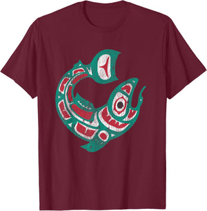 Native American Indian Salmon Fish Totem Pacific Northwest T-Shirt - T-Shirt | Maroon