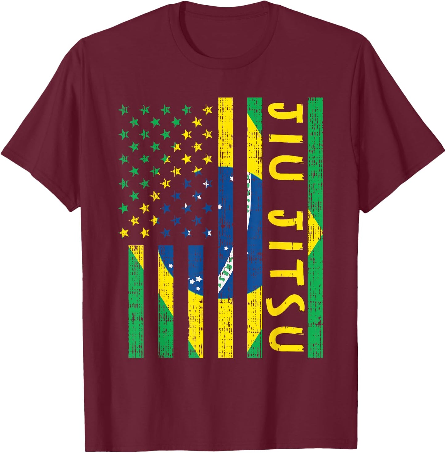 US Brazil Flag Jiu Jitsu Patriotic Brazilian Martial Art T-Shirt - T-Shirt | Maroon