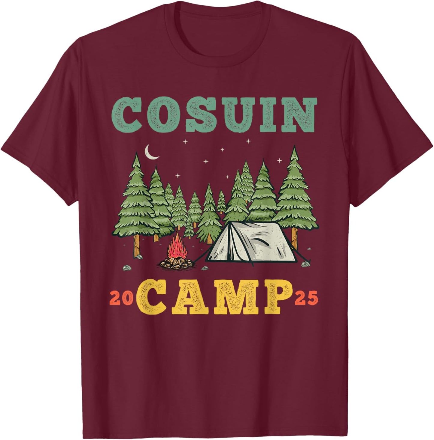 Cousin Camp Vintage Vacation Summer Camping Crew T-Shirt - T-Shirt | Maroon