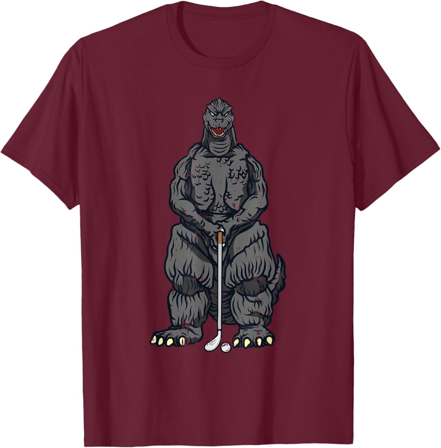 Golf Golfing Japanese Movie Dinosaur Monster Golfer Gifts T-Shirt - T-Shirt | Maroon